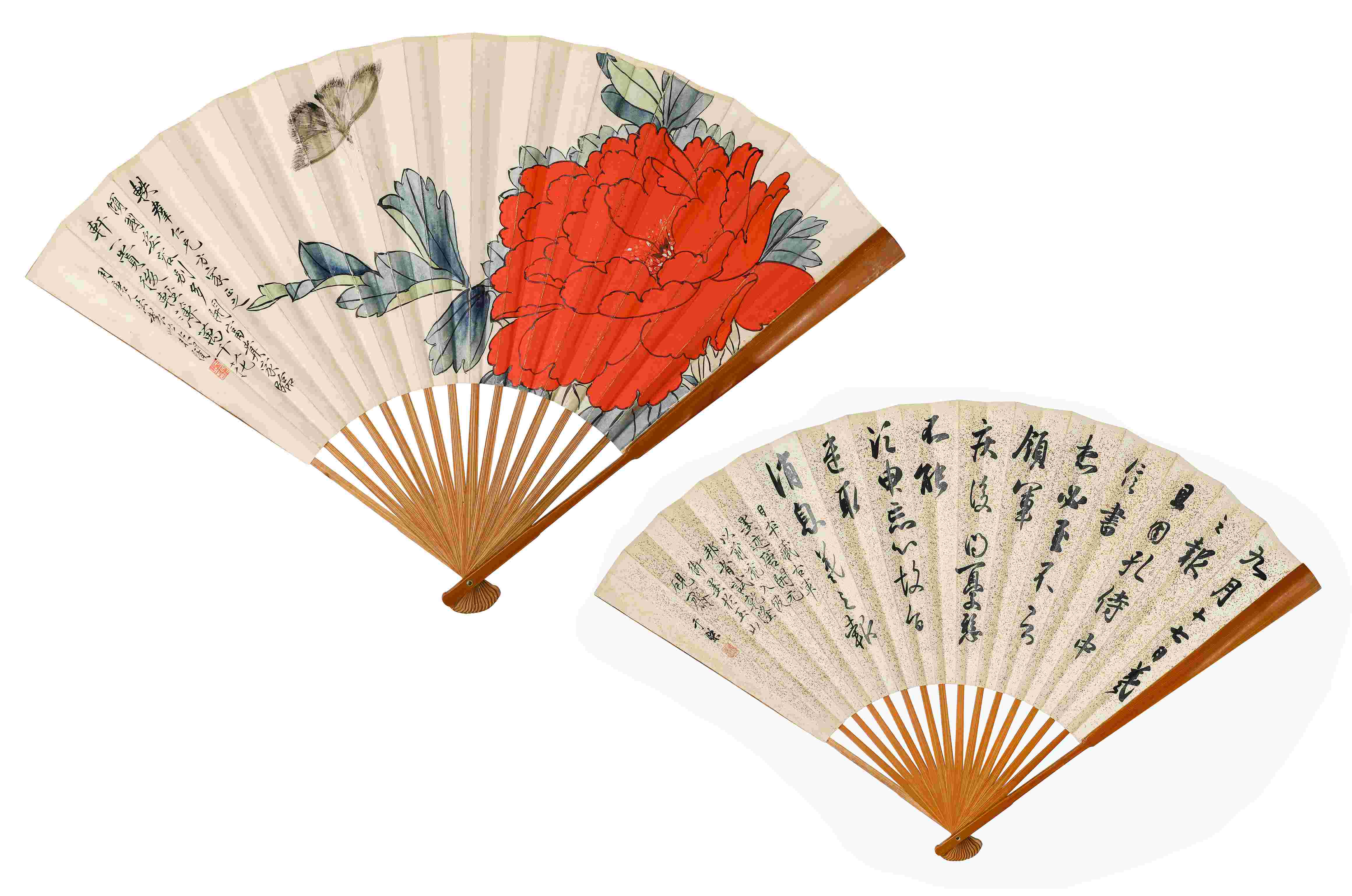 于非闇（1889-1959) 牡丹蝴蝶 行书《孔侍中帖》成扇