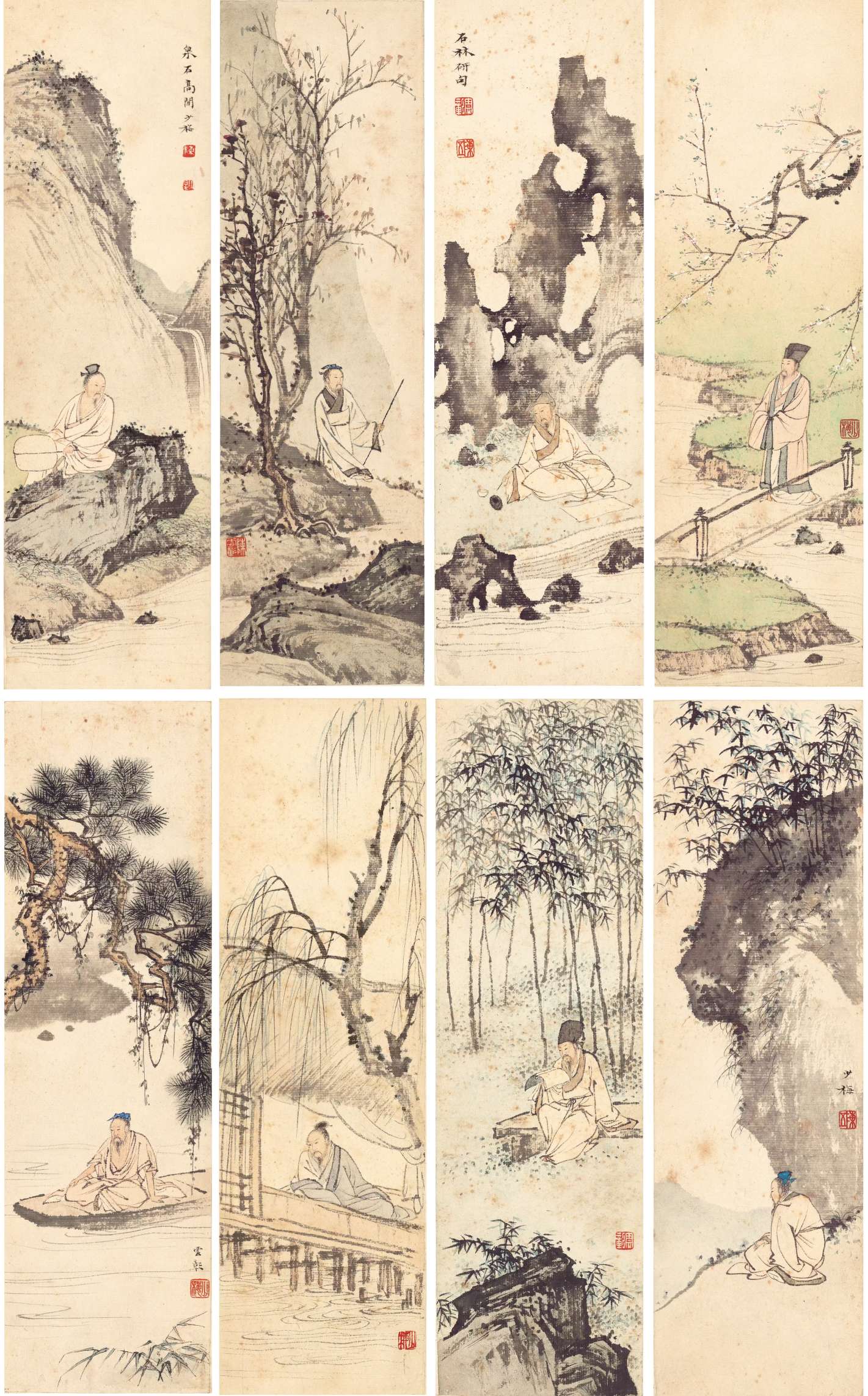 陈少梅（1909-1954)  高士图屏风（八幅）