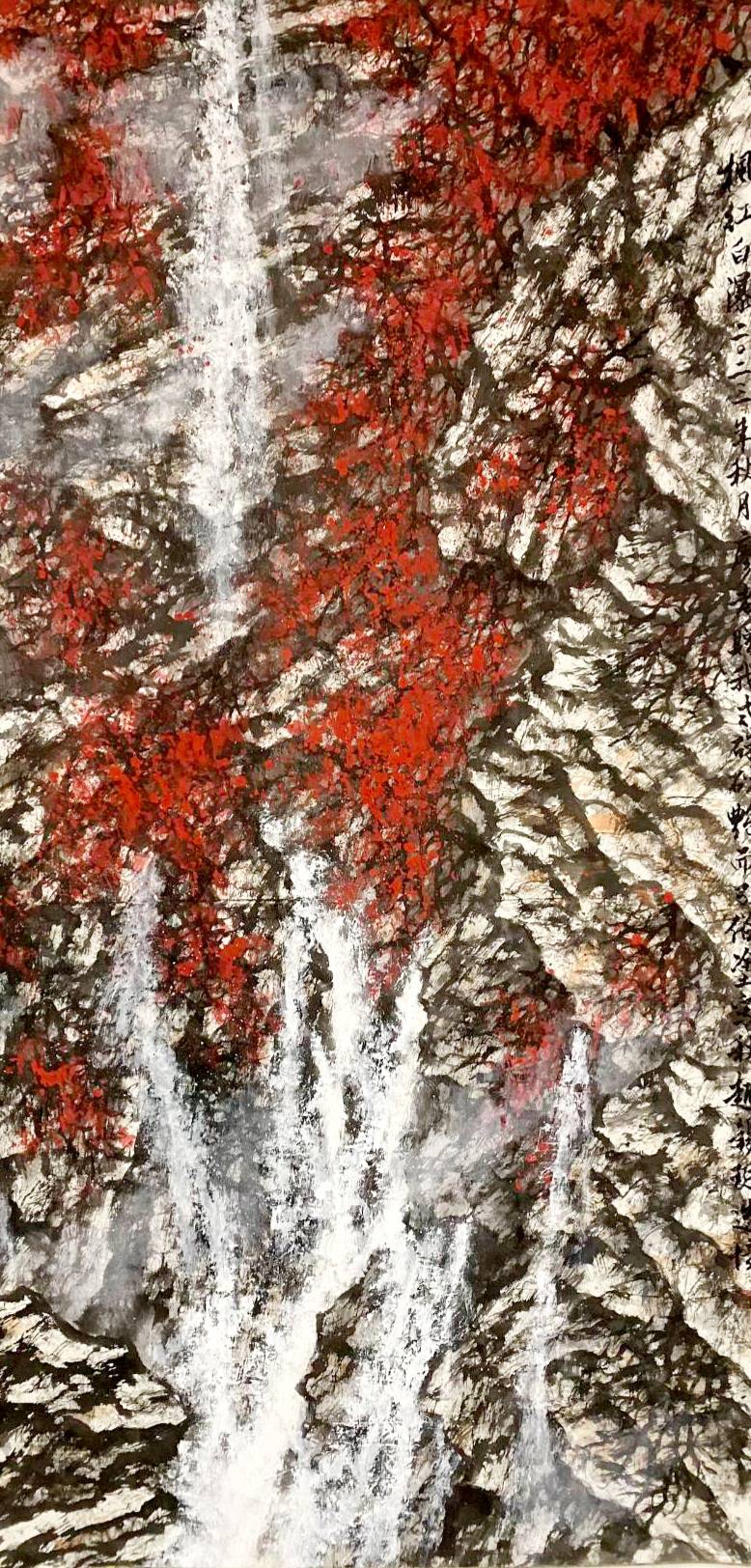 周锡珽  枫红白瀑
