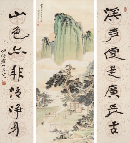 何海霞( 1908—1998 )松溪草堂图 · 行书七言联